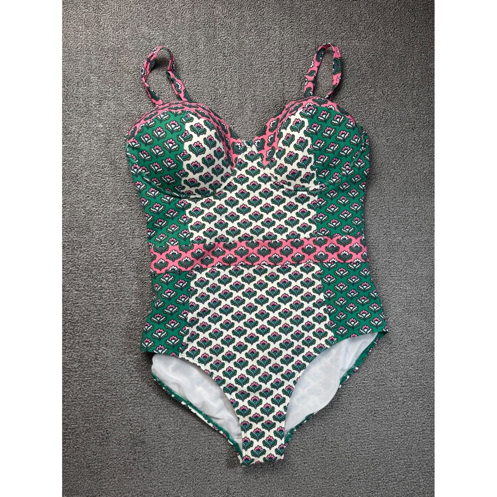 Boden One Piece Swimsuit US 38DD Green Pink Floral Underwire S0188 Vacation